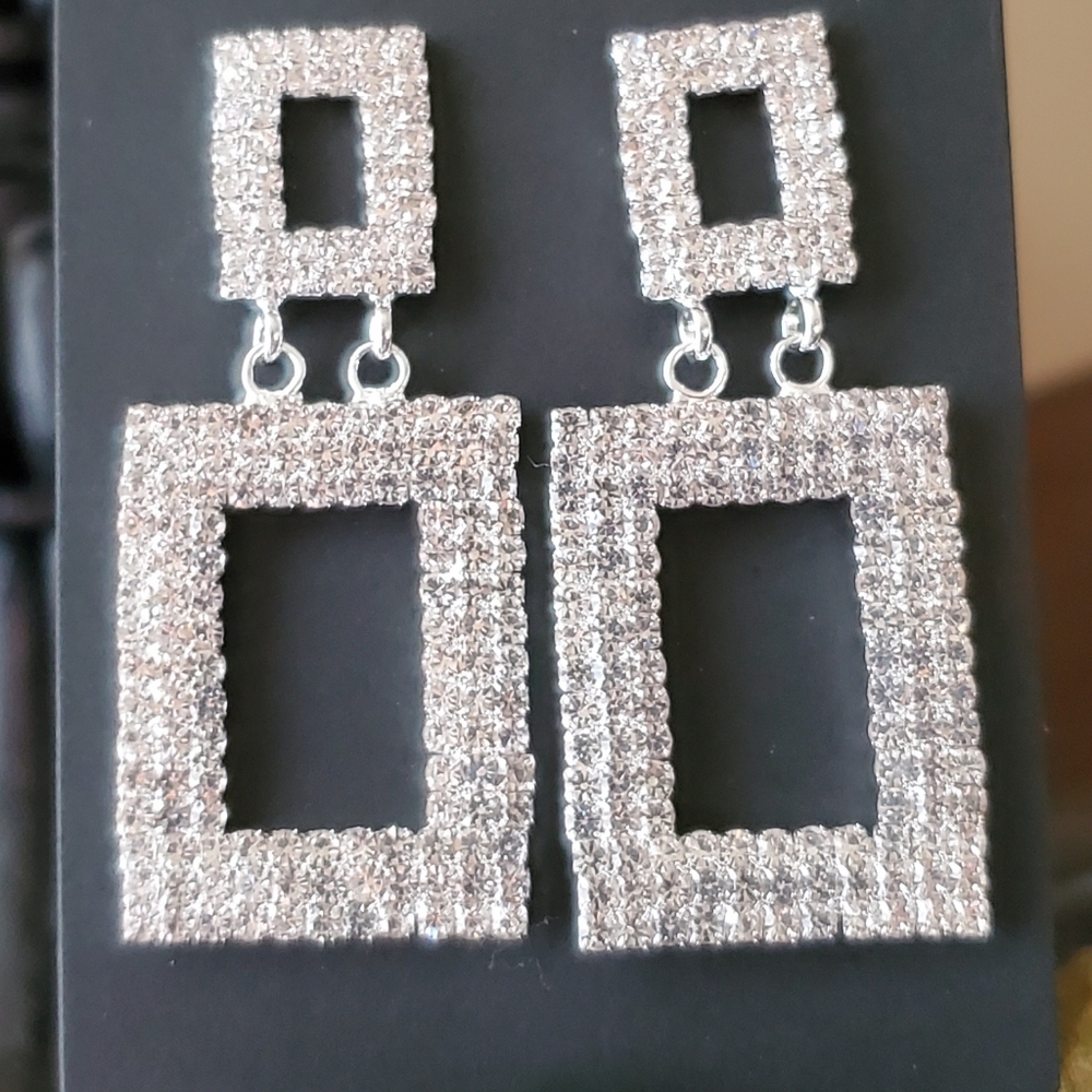 Rhinestone Geometric Drop Earrings